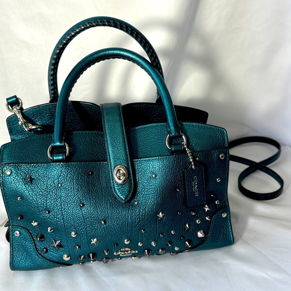 Coach Mercer Satchel Star Rivets w/ Crossbody Strap 59146 Teal Blue